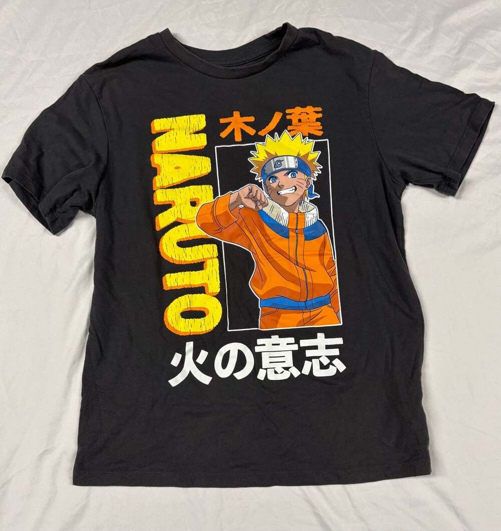 Mad Engine Naruto Classic Character With Kanji Youth Black Graphic Tee